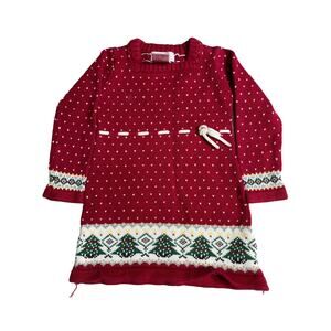 Savannah Girl's Red Christmas Sweater Knitted Dress Crochet Long Sleeve 18M